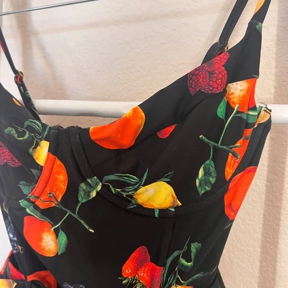 WeWoreWhat Black Fruit Print One Piece Swimsuit Medium Belt Rhinestone Buckle - Picture 5 of 7